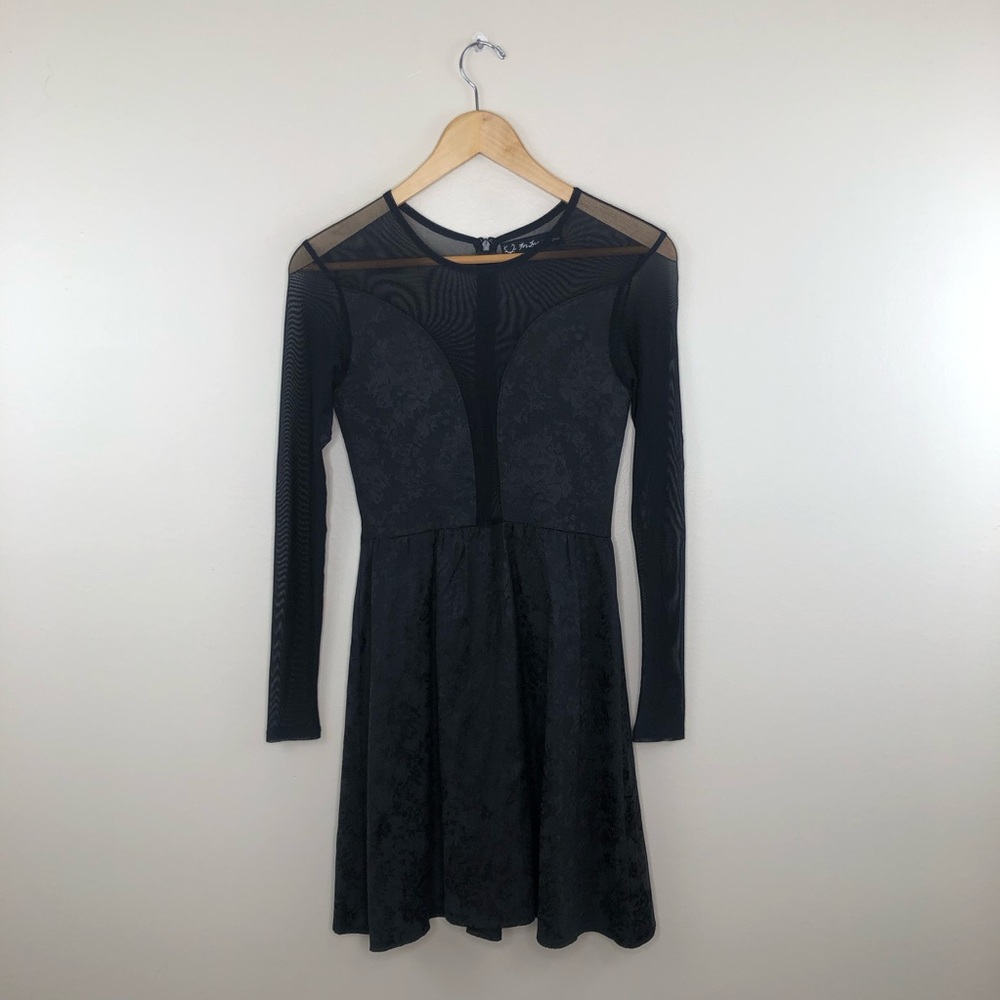 For love and lemons black long sleeve mesh skater dress size xs